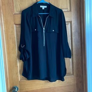 Michael Kors black zip up blouse